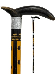 WOODEN HANDLE PAINTED WALKING STICK 36"