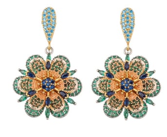 NEW! EYECANDY LUXE FLOWER EARRINGS IN BLUE