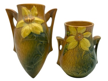 ROSEVILLE POTTERY CLEMATIS WALL POCKET & VASE
