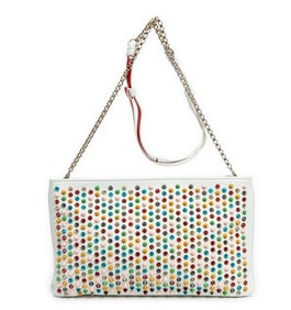 LOUBOUTIN LOUBIPOSH SPIKED WHITE CLUTCH
