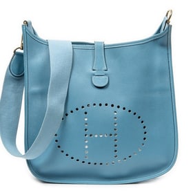 HERMES EVELYNE GM BLUE JEAN LEATHER HANDBAG
