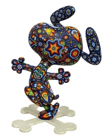 CHROMA HUICHOL BEADED SNOOPY  SCULPTURE 17"