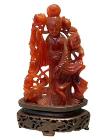 CHINESE CARNELIAN FIGURE OF GUANYIN STATUE 9"
