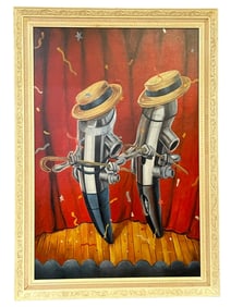 TWO DANCING AIRBRUSHES OIL PAINTING 40.5"
