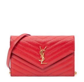 YVES SAINT LAURENT RED LEATHER ENVELOPE ON CHAIN