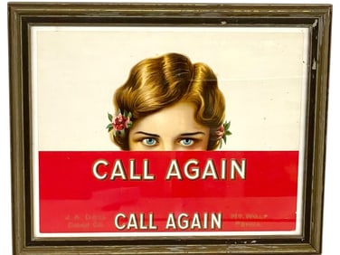 VINTAGE “CALL AGAIN?? STORE DISPLAY SIGN FRAMED 11"