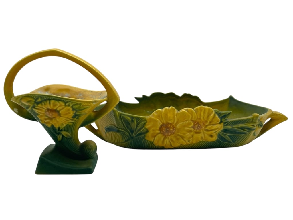 ROSEVILLE POTTERY PAIR OF YELLOW FLORAL VESSELS (1 of 12)