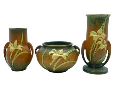 ROSEVILLE POTTERY ZEPHYR LILY SET OF 3 VASES