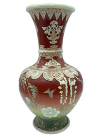 JAPANESE SATSUMA-STYLE RED VASE 18"