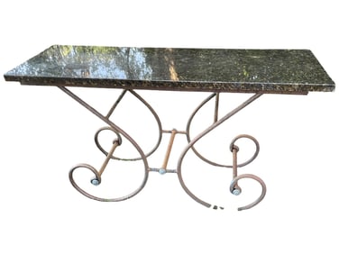 WROUGHT IRON AND GRANITE CONSOLE BAKERS TABLE 52"