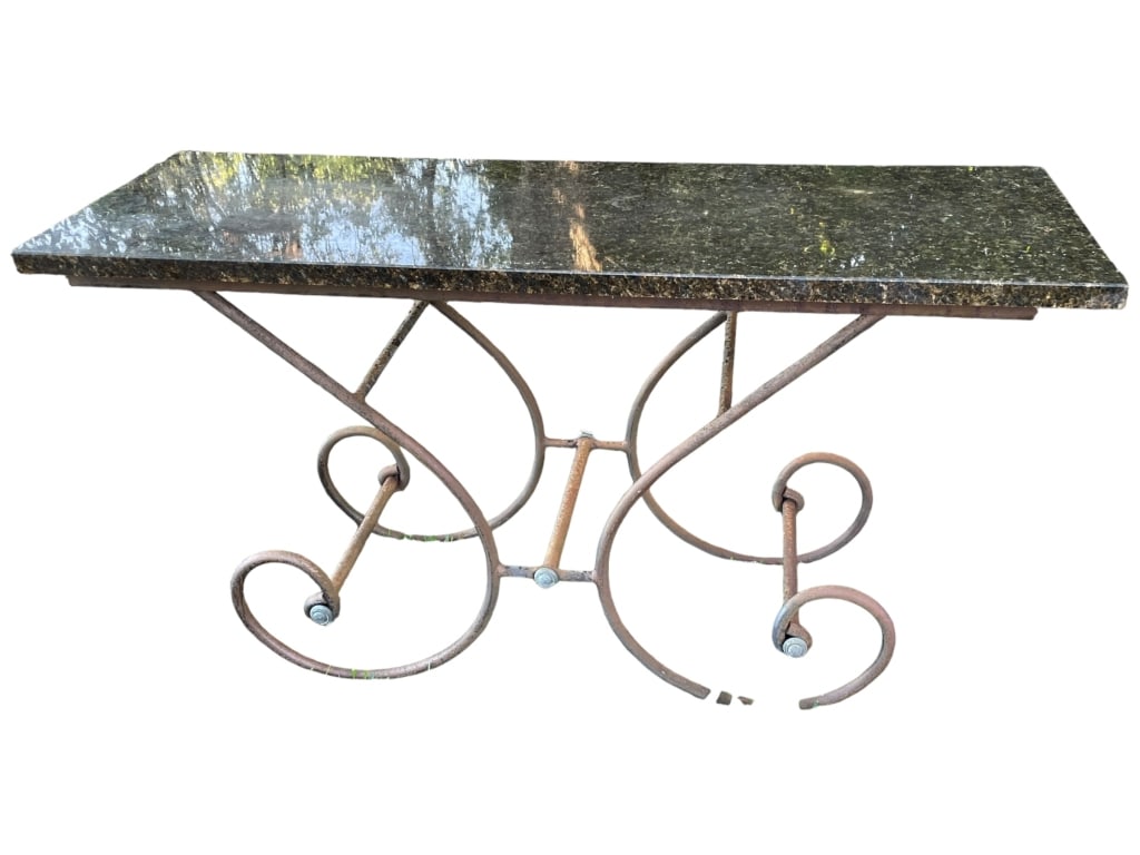 WROUGHT IRON AND GRANITE CONSOLE BAKERS TABLE 52" (1 of 5)