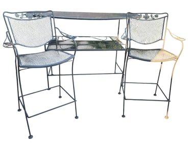 WOODARD STYLE 3 PIECE WROUGHT IRON PATIO BAR SET