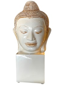 LARGE WHITE & GOLD BUDDHA HEAD SCULPTURE 33"