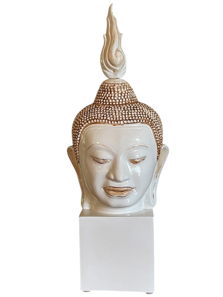 LARGE WHITE & GOLD BUDDHA HEAD SCULPTURE 33" (1 of 9)