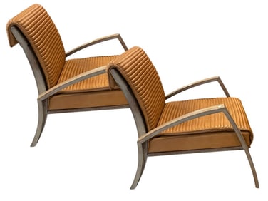 PAIR OF EKENA BRAZILIAN LEATHER CHANNEL ARM CHAIRS