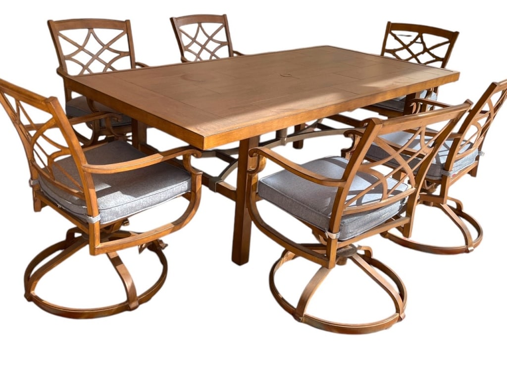 OUTDOOR PATIO DINING TABLE AND 6 SWIVEL CHAIRS SET (1 of 13)