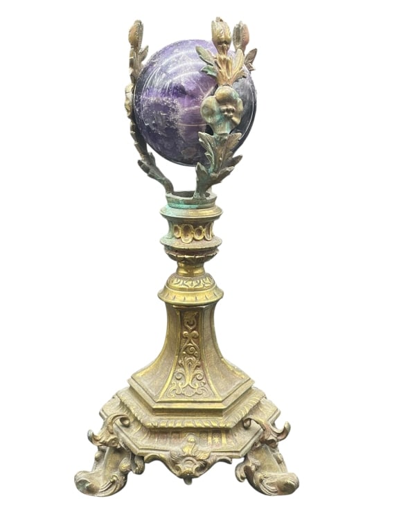 UNIQUE AMETHYST SPHERE ON BRASS DISPLAY 11" (1 of 4)