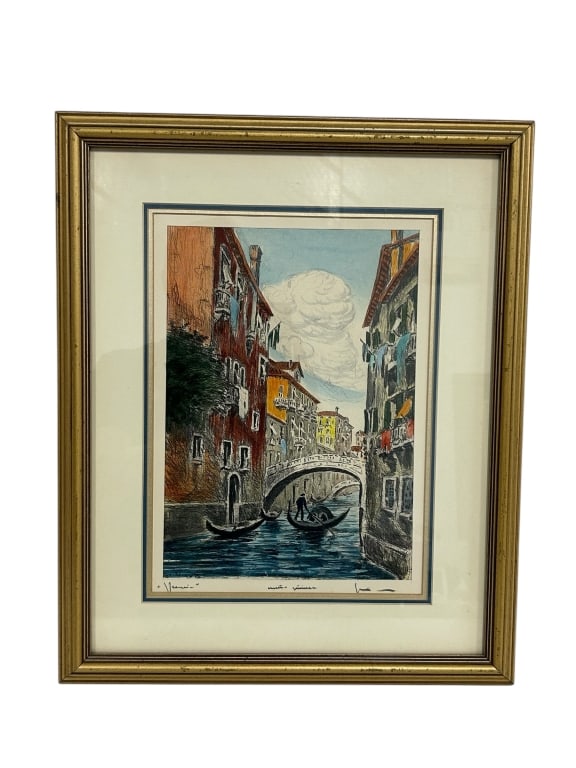 SIGNED HAND COLORED ETCHING - "VENEZIA" ITALIAN (1 of 6)