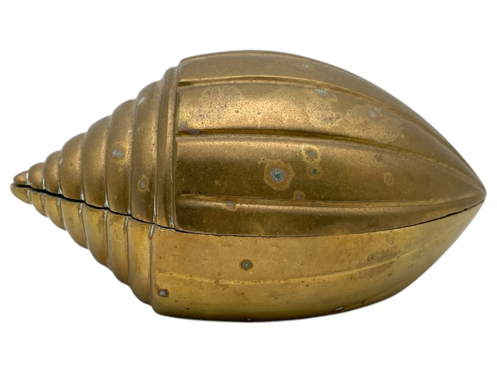 SOLID BRASS SEASHELL TRINKET BOX W/ HINGED LID 5" (1 of 7)