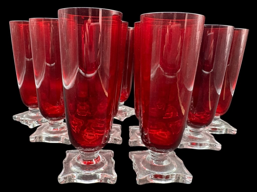 11 Vintage Ruby Red Glass Goblets with Clear Bases (1 of 3)