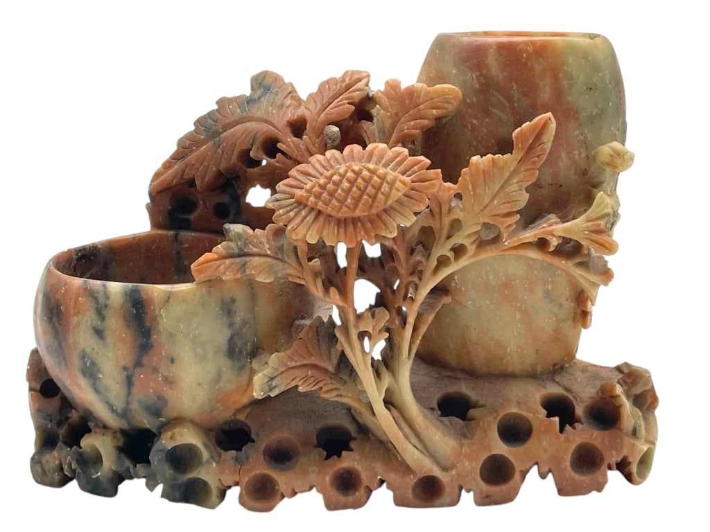 CHINESE SOAPSTONE DOUBLE BRUSH WASHER 7" (1 of 6)