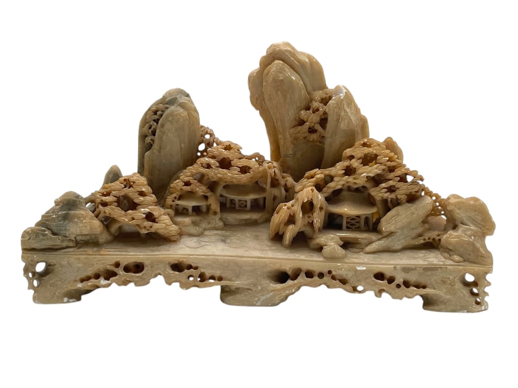CHINESE SOAPSTONE MOUNTAINS & VILLAGE CARVING 10" (1 of 7)