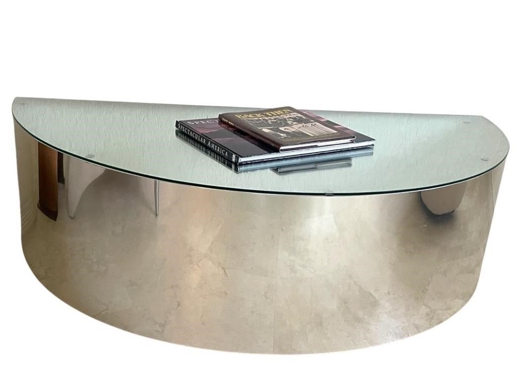 MID MOD CHROME HALF MOON DRUM TABLE 54" (1 of 7)