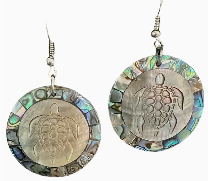 ETCHED SEA TURTLE MOTHER OF PEARL EARRINGS (1 of 2)