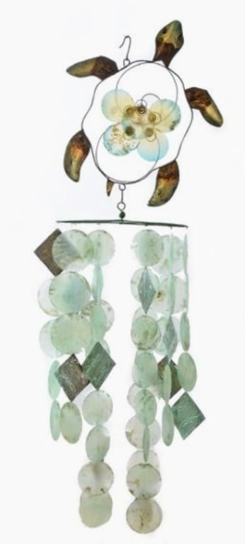 NEW CAPIZ SHELL AND METAL SEA TURTLE WIND CHIME (1 of 2)