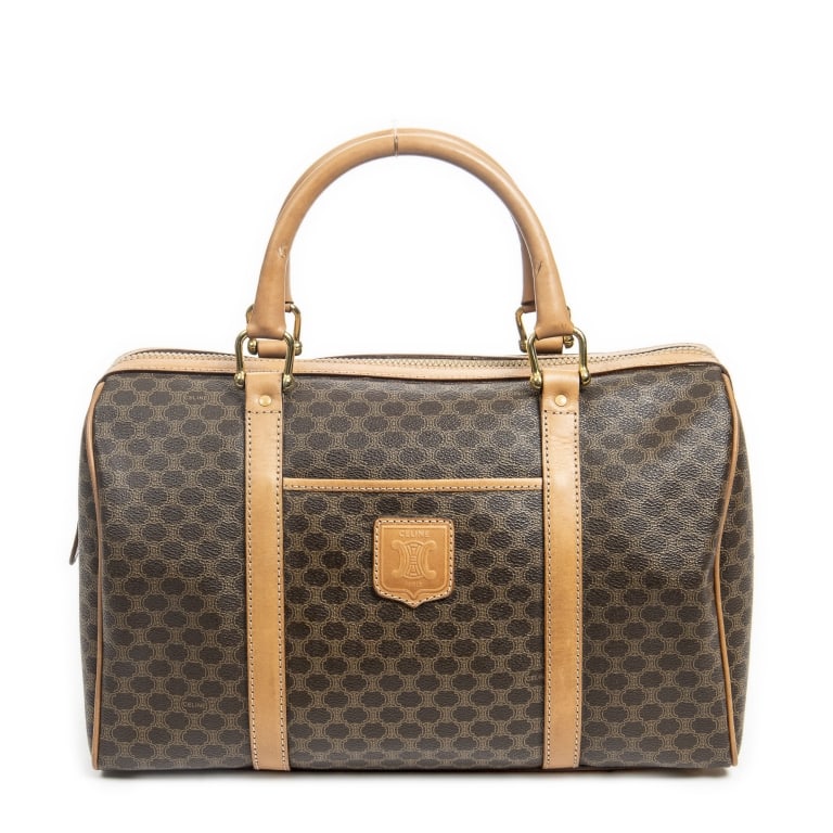 CELINE VINTAGE SMALL BOSTON HANDBAG BROWN MACADAMS