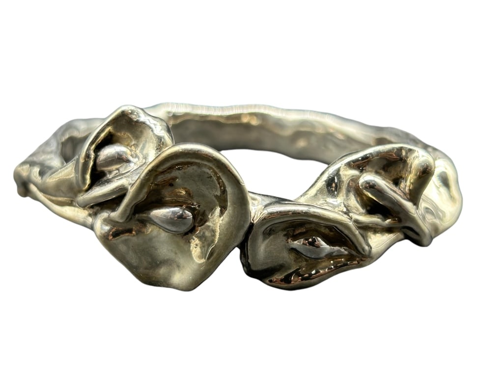 SCULPTURAL STERLING SILVER FLORAL CUFF BRACELET (1 of 3)