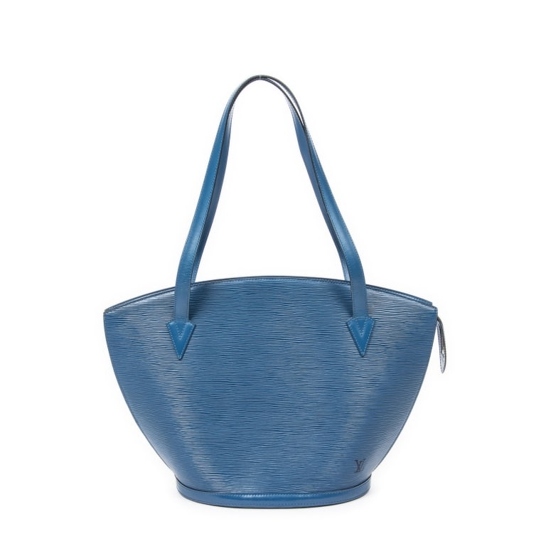 LOUIS VUITTON ST-JACQUES SHOPPING BLUE EPI: The Louis Vuitton St-Jacques Shopping GM in Blue Epi leather is a timeless and spacious shoulder bag designed for elegance and practicality. Its signature structured silhouette features a wide top ope