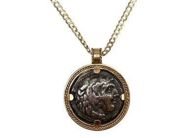 CIRCA 336-323 BC COIN PENDANT NECKLACE 14K GOLD