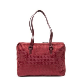 FENDI LARGE BOWLER BAG RED ZUCCHINO CANVAS BAG