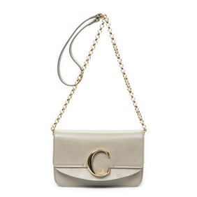 CHLOE C CHAIN CLUTCH TAUPE SMOOTH LEATHER BAG