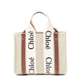 CHLOE SMALL WOODY TOTE BEIGE/BROWN CANVAS HANDBAG