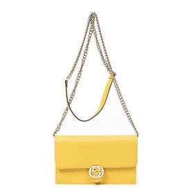 GUCCI INTERLOCKING G WALLET CHAINLEATHER GOLD BAG