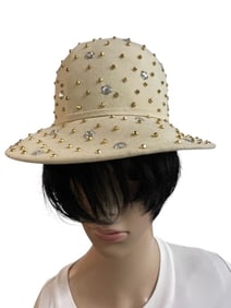 ADOLFO REALITIES WHITE WOOL HAT WITH RHINESTONES