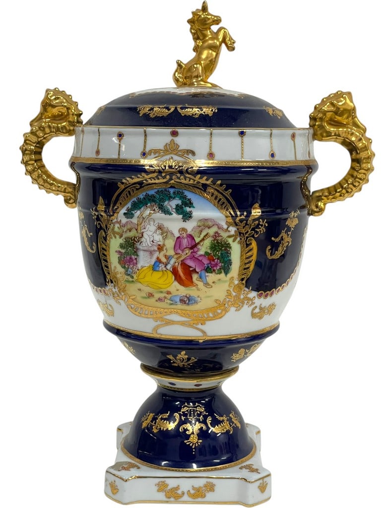 SEVRES STYLE FRENCH PORCELAIN SEAHORSE URN VASE 16" (1 of 10)