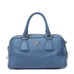 PRADA BOSTON TOP HANDLE BLUE LEATHER HANDBAG