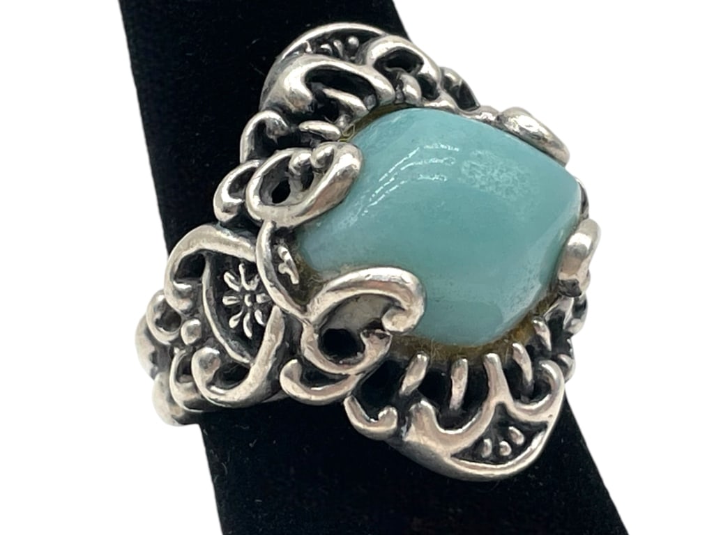 VINTAGE CAROLYN POLLACK STERLING TURQUOISE RING SG: VINTAGE CAROLYN POLLACK STERLING TURQUOISE RING SIZE 8 12.43G -VERY GOOD CONDITION -CP STAMP, 925 STAMP -SIZE 8 By bidding on thi