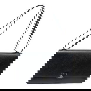 CELINE MEDIUM CASE FLAP GRAINED LEATHER BAG: Understated sophistication defines the Celine Medium Case Flap shoulder bag, crafted in black grained calf leather with clean lines and a structured silhouette. This piece features a sleek silver-tone