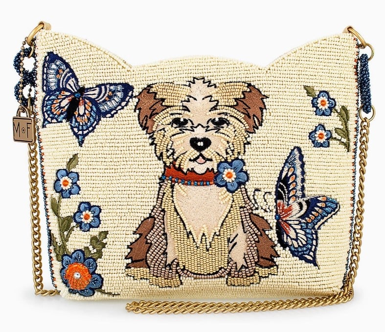 NEW MARY FRANCES SHAGGY PUPPY DOG CROSSBODY: NEW MARY FRANCES SHAGGY PUPPY DOG CROSSBODY -Get some 'paw-sitive' attention with our beaded Shaggy crossbody handbag. This purse brings the cuteness overload with an adorable pup ready to steal heart