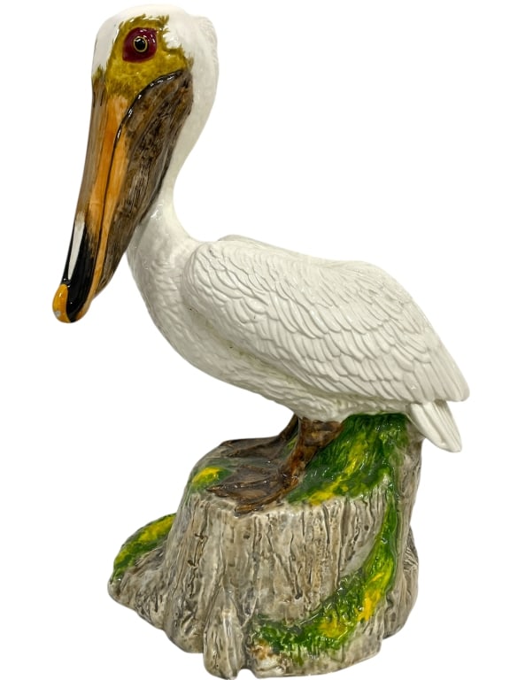 VINTAGE ITALIAN CERAMIC PELICAN FIGURINE 24": VINTAGE ITALIAN SYLE CERAMIC PELICAN FIGURINE -HIGHLY DETAILED ITALIAN CERAMIC PELICAN WITH VIBRANT GLAZE. A PERFECT EXAMPLE OF MID-CENTURY WHIMSY, IDEAL FOR FLORIDA REGENCY, PALM BEACH REGENCY, OR CO