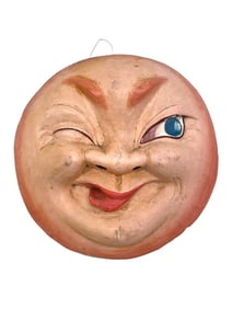 WOOD CARVED MOON FACE PLAQUE 8.5"