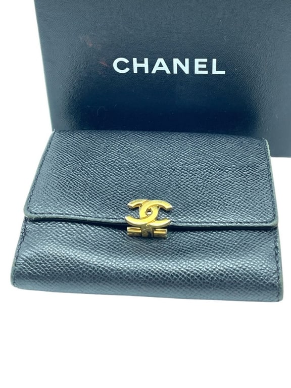 CHANEL GOLD CC BLACK CAVIAR LEATHER WALLET W BOX (1 of 15)