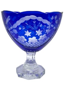 COBALT BLUE CUT-TO-CLEAR CRYSTAL COMPOTE 10"