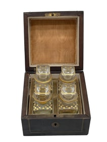 ANTIQUE FRENCH LIQUOR DECANTER CADDY SET