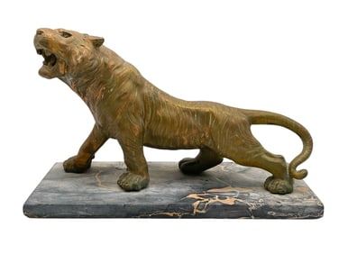 BRONZE TIGER SCULPTURE ON MARBLE BASE 13.5"