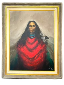 CHARLES AZBELL NATIVE AMERICAN PAINTING 50"